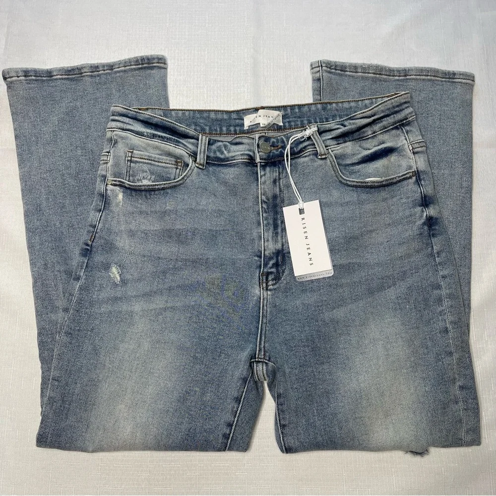 Brand new Risen jeans light blue Jean denim xl‎ mid rise distressed straight leg